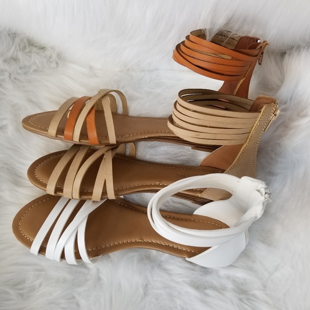 SALE !! NWT 3 Colors Strappy Flats Sandals Asst Sz